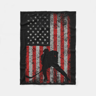 Patriotic American Flag Ice Hockey Gift Hockey Pla Fleece Blanket