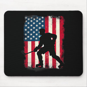 Patriotic American Flag Ice Hockey Player Mouse Mat