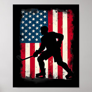 Patriotic American Flag Ice Hockey Player Poster