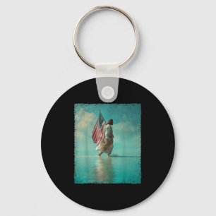 Patriotic American Flag Jesus Walking On Water 4th Key Ring