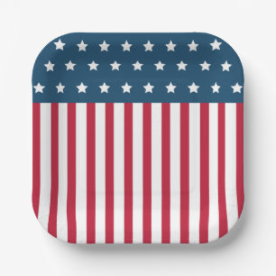 Patriotic American Flag July 4th Paper Plates 