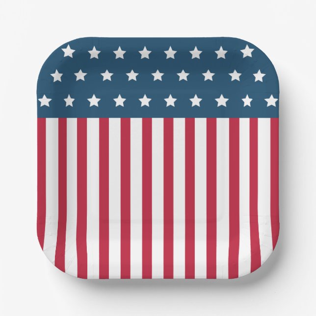 Patriotic American Flag July 4th Paper Plates  (Front)