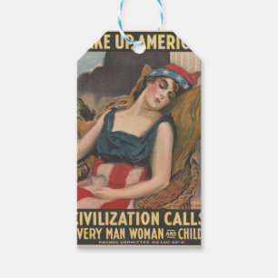 Patriotic American Flag Lady Vintage History Gift Tags