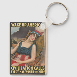 Patriotic American Flag Lady Vintage History Key Ring