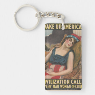 Patriotic American Flag Lady Vintage History Key Ring