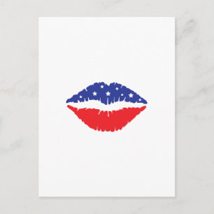 Patriotic American Flag Lips Holiday Postcard