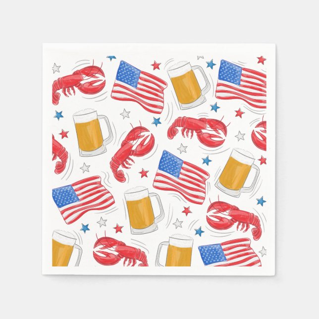 Patriotic American Flag Lobster Beer Star Napkin (Front)