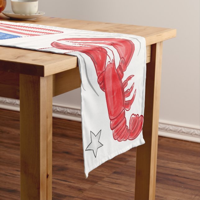 Patriotic American Flag Lobster Beer Stars Short Table Runner (In Situ)