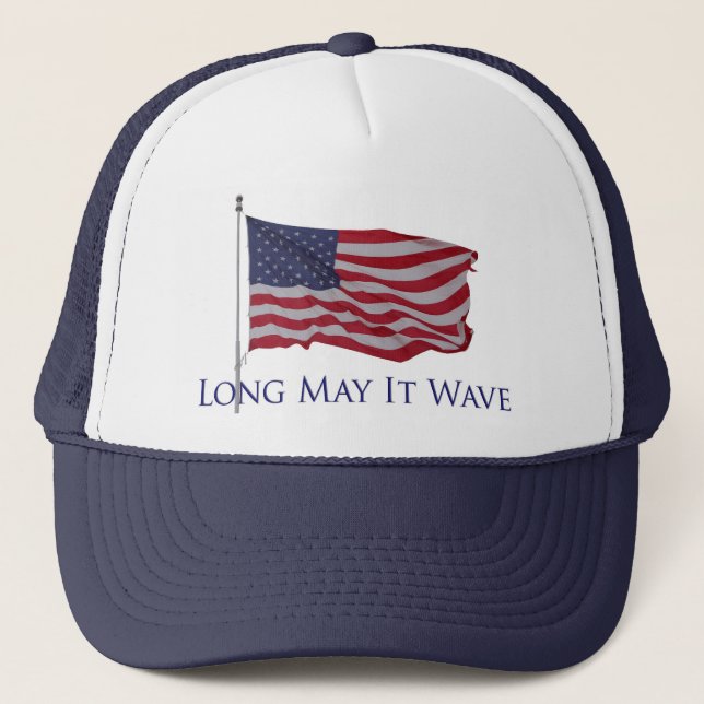 patriotic american flag   long may it wave trucker hat (Front)