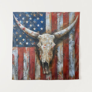 Patriotic American flag longhorn skull Tapestry