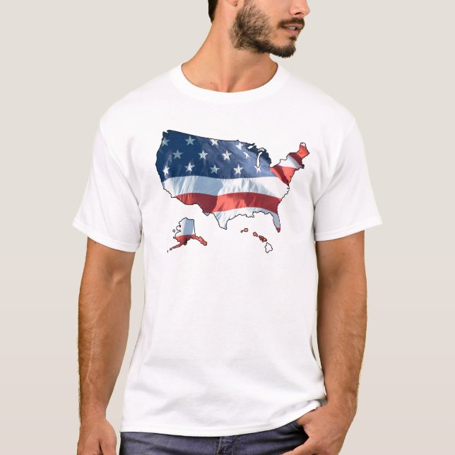 Patriotic American Flag Map T-Shirt (Front)