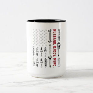 Patriotic American Flag Mechanic Dad Fathers Day Two-Tone Coffee Mug