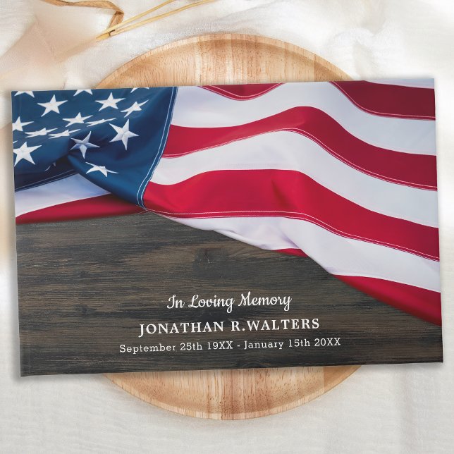 Patriotic American Flag Memorial Military Funeral Guest Book (Creator Uploaded)