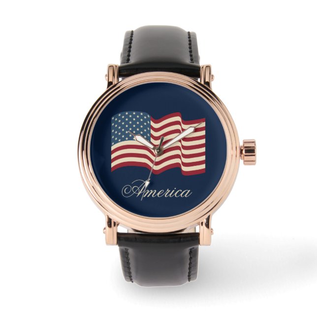 Patriotic American Flag Men's Watch Gift (Front)