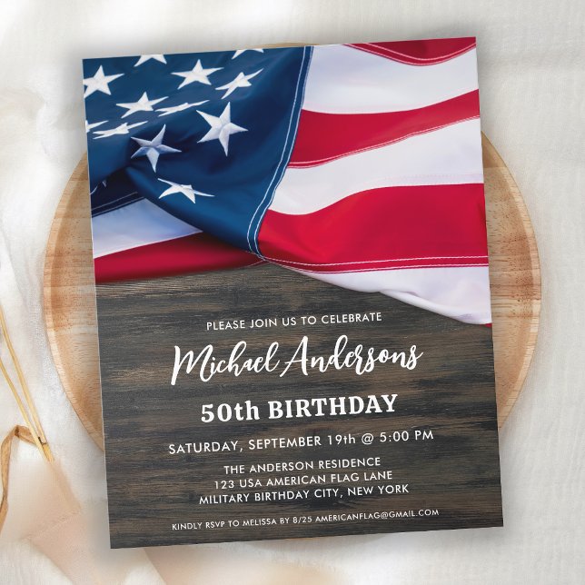 Patriotic American Flag Military Birthday Party Invitation Postcard (Creator Uploaded)