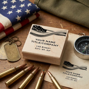PATRIOTIC American Flag Military Company Name Rubber Stamp