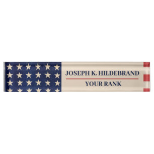 Patriotic American Flag Military Nameplate