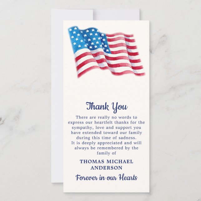 Patriotic American Flag Military Veteran Funeral Thank You Card (Front)