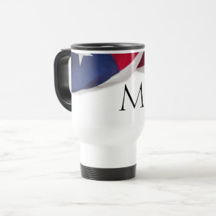 Patriotic American Flag Monogrammed Initial Travel Mug