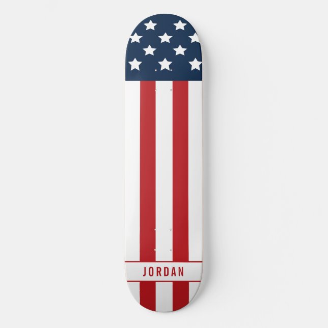 Patriotic American Flag Name Skateboard (Front)