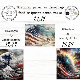 Patriotic American Flag Ocean Decoupage  Wrapping Paper Sheet