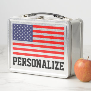 Patriotic American flag old school metal lunchbox