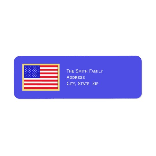 Patriotic American Flag on Blue Return Address Label