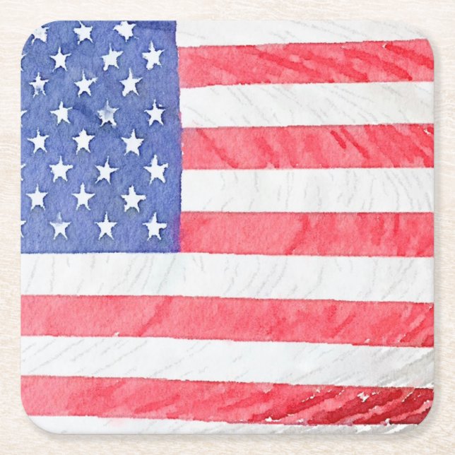 Patriotic American Flag Paper Coaster Set  (Front)