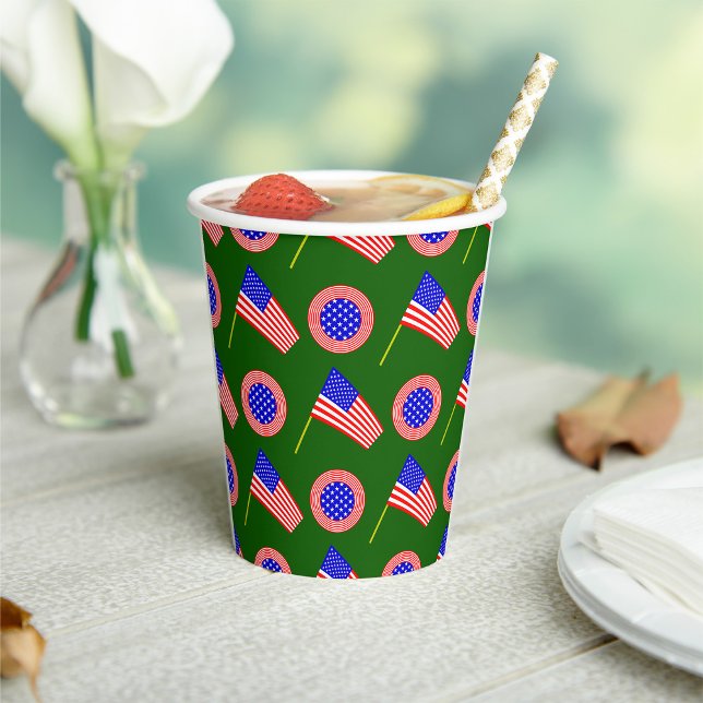 Patriotic American Flag Pattern on Green  Paper Cups (Creator Uploaded)