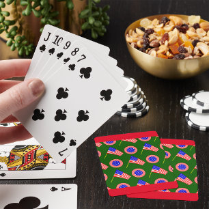 Patriotic American Flag Pattern on Green  Playing Cards