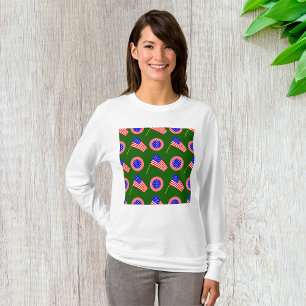 Patriotic American Flag Pattern on Green T-Shirt