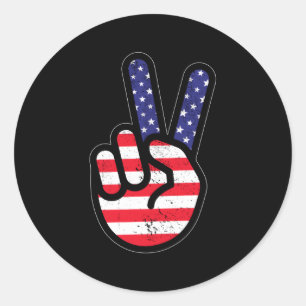 Patriotic American Flag Peace Hand Sign 4Th Of Jul Classic Round Sticker