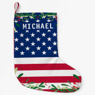 Patriotic American Flag Personalised Monogram Name Small Christmas Stocking