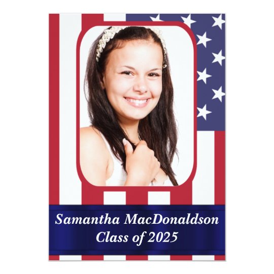 Patriotic American flag photo graduation Card