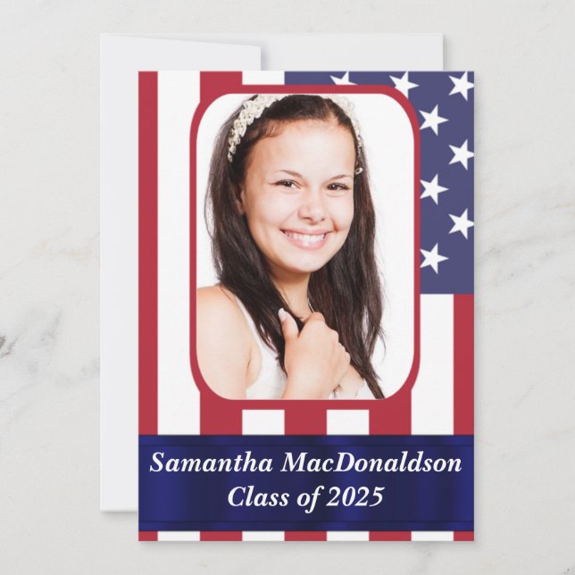 Patriotic American flag photo graduation Invitation (Front)