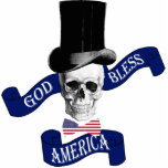 Patriotic American flag Photo Sculpture Key Ring<br><div class="desc">Funny patriotic American flag design with a fun vintage gothic skull wearing Abraham Lincoln style top hat and a red white and blue stars and stripes american star spangled banner flag , with God bless America text saying.</div>