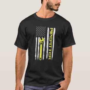 Patriotic American Flag Pipefitter Plumber Pipe Fi T-Shirt