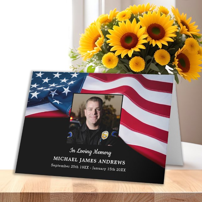 Patriotic American Flag Police Memorial Funeral Thank You Card (Creator Uploaded)