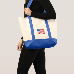 Patriotic American Flag Preppy Tote Bag