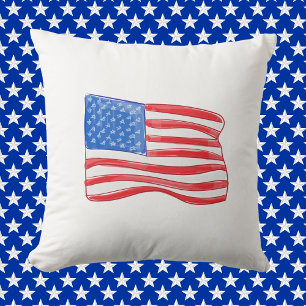 Patriotic American Flag   Red White Blue Americana Cushion
