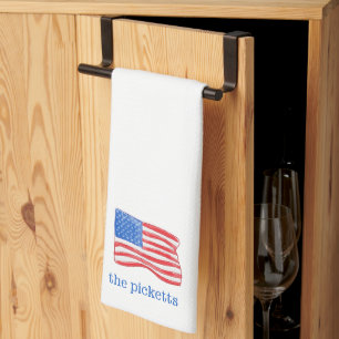 Patriotic American Flag Red White Blue Custom Tea Towel