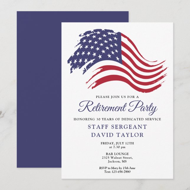Patriotic American Flag Retirement Party Invitation (Front/Back)