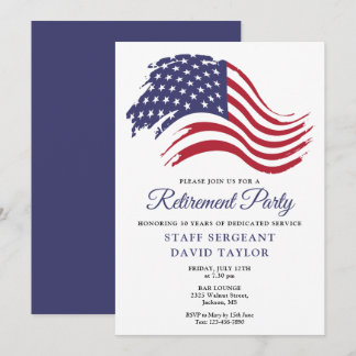 Patriotic American Flag Retirement Party Invitation