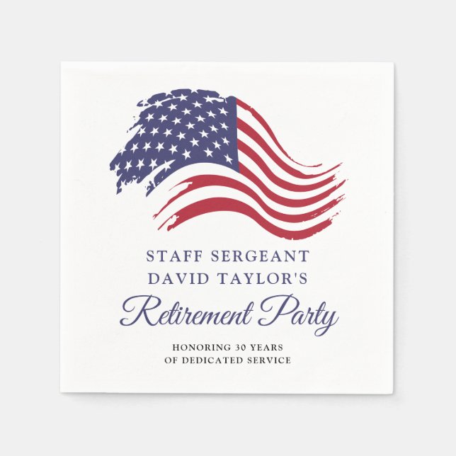 Patriotic American Flag Retirement Party Napkin (Front)