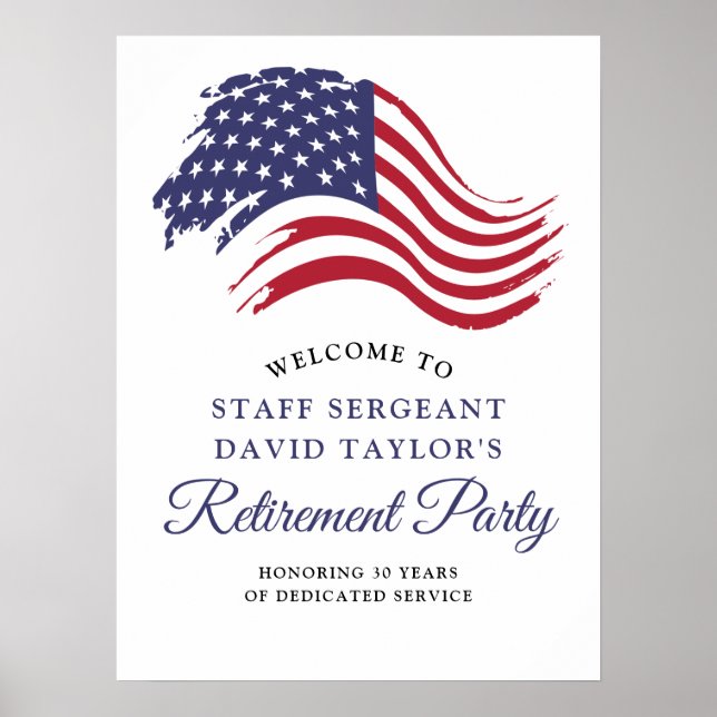 Patriotic American Flag Retirement Party Welcome Poster (Front)