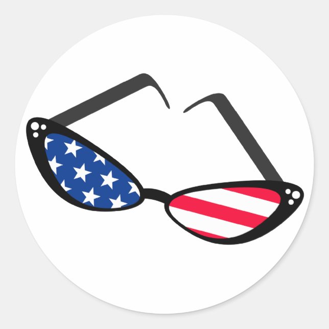 Patriotic American Flag Retro Cat Eye Sunglasses Classic Round Sticker (Front)