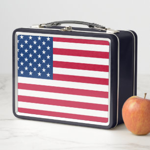 PATRIOTIC AMERICAN FLAG RETRO METAL LUNCHBOX