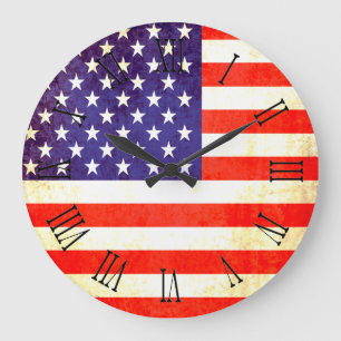 Patriotic American flag roman numerals wall clock