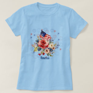 Patriotic American Flag Rose Women's T-Shirt