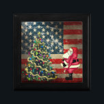 Patriotic American Flag, Santa and Christmas Tree Gift Box<br><div class="desc">This patriotic Christmas holiday gift box features a distressed American flag with Santa Clause looking at the Christmas tree.  -</div>